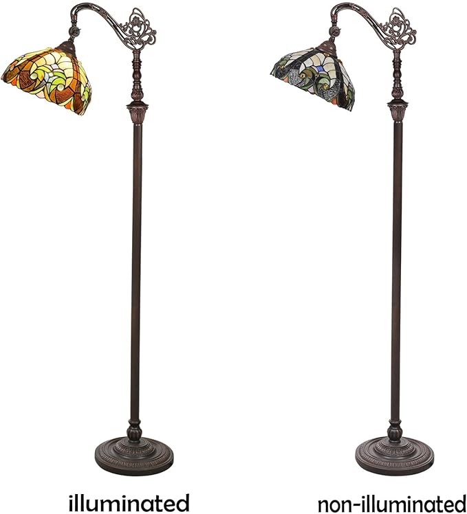 Tiffany Reading Floor Lamp,Stained Glass Gooseneck Floor Light for Reading,Antique Style Arched Tall Standing Lamp for Living Room Bedroom and Office - LeafyLoom