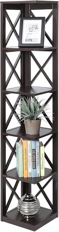 Convenience Concepts Oxford 5 Tier Corner Bookcase, Espresso - LeafyLoom