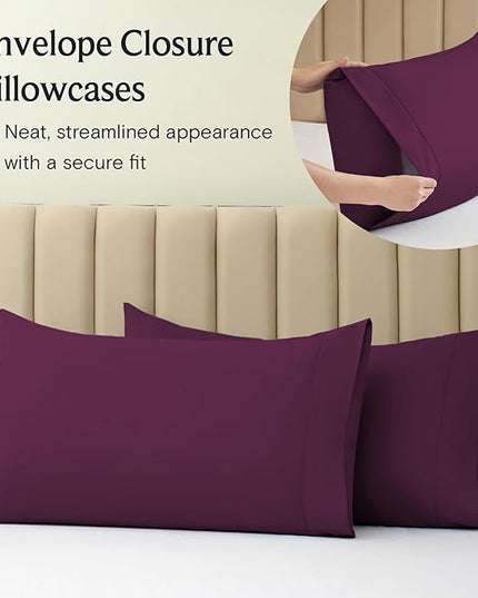 LuxClub Twin XL Sheets - Soft Twin Bed Sheets for-Boys-and-Girls-4 PC Deep Pockets 18" Eco Friendly Wrinkle Free-Kids-Fitted Sheets Machine Washable Hotel Bedding Silky Soft - Eggplant Twin XL - LeafyLoom