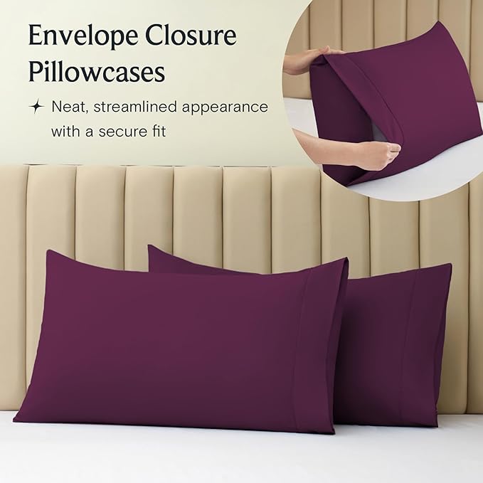 LuxClub 6 PC Full Sheet Set, Breathable Luxury Bed Sheets, Deep Pockets 18" Eco Friendly Wrinkle Free Cooling Bed Sheets Machine Washable Hotel Bedding Silky Soft - Eggplant Full - LeafyLoom