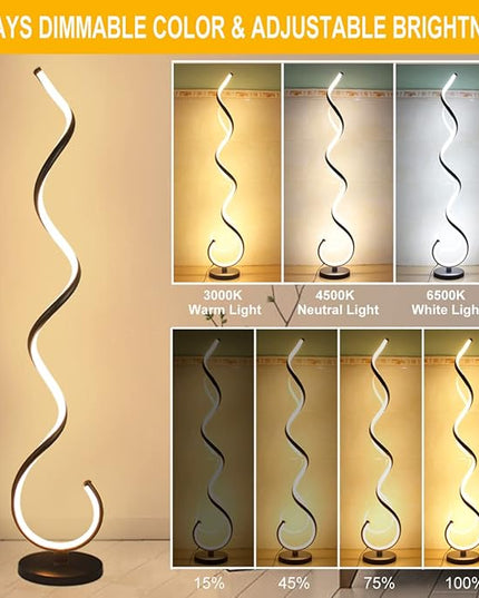 Spiral LED Floor Lamp, 40W Dimmable Modern Floor Lamps for Living Room with Remote Control, Stepless Adjustable Colors & Brightness Standing Lamp Reading Corner Floor Lamp for Bedroom - Black - LeafyLoom