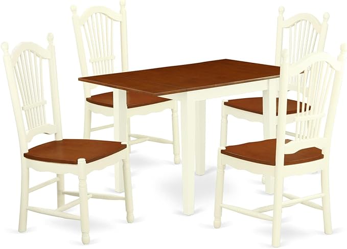 East West Furniture NDDO5-WHI-W Norden 5 Piece Modern Set Includes a Rectangle Wooden Table with Dropleaf and 4 Kitchen Dining Chairs, 30x48 Inch, Buttermilk & Cherry - LeafyLoom