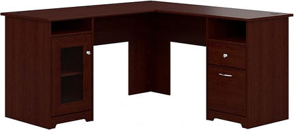 Bush Furniture Cabot L Shaped Computer Desk in Harvest Cherry | Corner Table with Drawers for Home Office - LeafyLoom