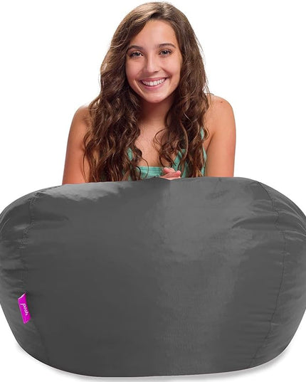 Posh Creations Structured Comfy Seat for Playrooms and Bedrooms, Large Bean Bag Chair, 100in Round Classic Bean Bag, Charcoal Gray - LeafyLoom