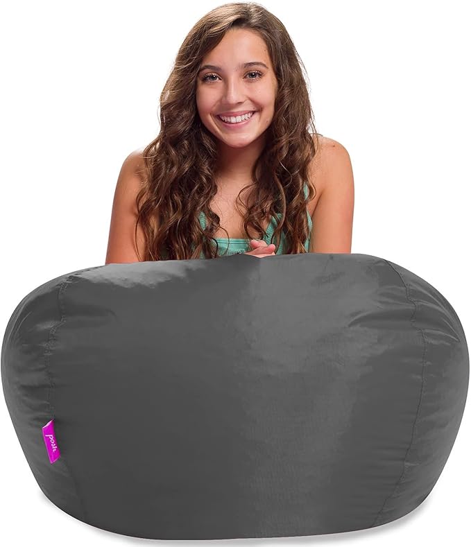 Posh Creations Structured Comfy Seat for Playrooms and Bedrooms, Large Bean Bag Chair, 100in Round Classic Bean Bag, Charcoal Gray - LeafyLoom