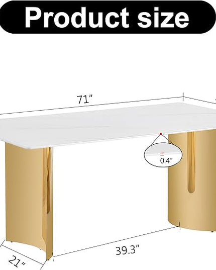 NicBex Modern Minimalist Dining Table The White Imitation Marble Glass Desktop is Equipped with Golden Metal Legs Suitable for Restaurants and Living Rooms, White - LeafyLoom