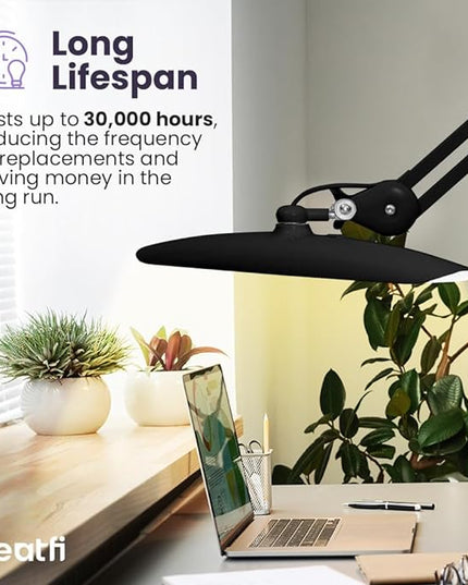 Neatfi XL 2,200 Lumens LED Task Lamp, 24W Super Bright Desk Lamp, 117 Pcs SMD LED, 4 Level Brightness, Dimmable, Task LED Light for Home, Office, Workbench (CCT, Black) - LeafyLoom
