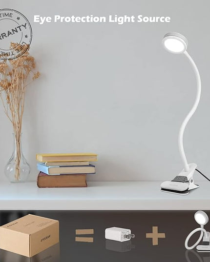 Desk lamp, LED Reading Light, Dimmable Clamp Lamp for Bed Headboard, Bedroom, Office, 3 Modes & 9 Dimming Levels, Flexible Clip Desk Lamp - LeafyLoom