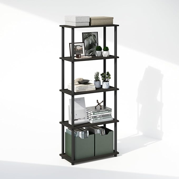Furinno Turn-N-Tube 5-Tier Multipurpose Compact Display Rack, Shelving Unit, Bookcase, Espresso/Black - LeafyLoom
