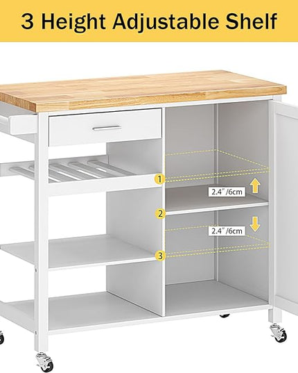 SogesGame Kitchen Island with Storage, Rolling Kitchen Island Cart on Wheels with Drawer, Mobile Kitchen Island with 1-Door Storage Cabinet and 3-Tier Shelves for Living Room, Wine Shelf, Towel Rack - LeafyLoom