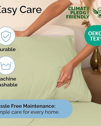Full Size 4 Piece Sheet Set - Comfy Breathable & Cooling Sheets - Hotel Luxury Bed Sheets for Women & Men - Deep Pockets, Easy-Fit, Soft & Wrinkle Free Sheets - Light Sage Green Oeko-Tex Bed Sheet Set - LeafyLoom
