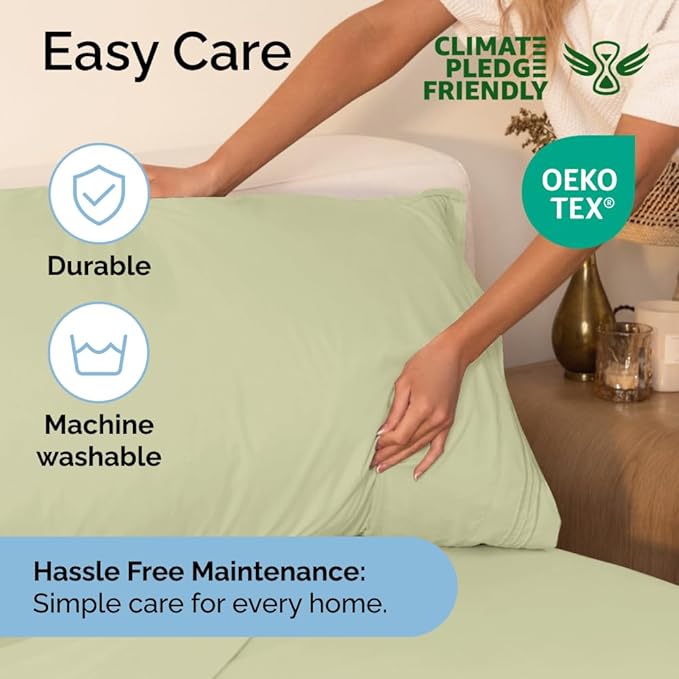 Split King Size 5 Piece Sheet Set - Comfy Breathable & Cooling Sheets - Hotel Luxury Bed Sheets for Women & Men - Deep Pockets, Easy-Fit, Soft & Wrinkle Free Sheets - Light Sage Green Oeko-Tex Sheets - LeafyLoom