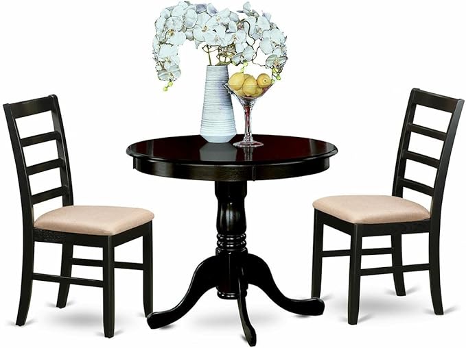 East West Furniture ANPF3-CAP-C 3 Piece Room Furniture Set Contains a Round Kitchen Table with Pedestal and 2 Linen Fabric Upholstered Dining Chairs, 36x36 Inch - LeafyLoom