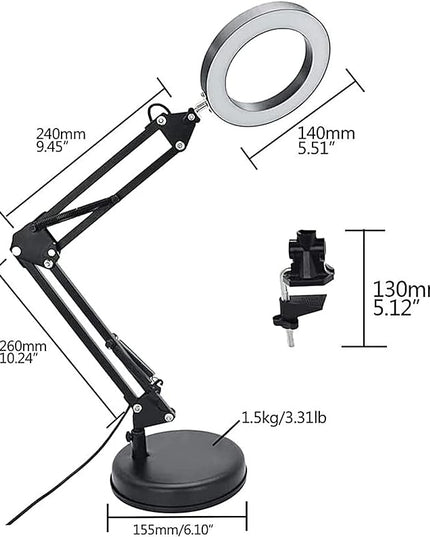 DLLT Dimmable Swing Arm Desk Lamp with Clamp, 68 LED Flexible Architect Work Lamp, 3 Colors 10 Brightness, Adjustable Desk Lamp, Multi-Joint Table Lamp for Study, Office, Computer, Art, Work Lighting - LeafyLoom