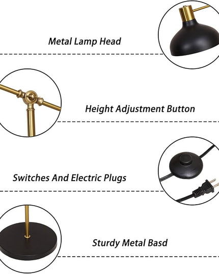 Industrial Floor Lamp, Gold Floor Lamp for Living Rooms & Offices – Charming Farmhouse Floor Lamp, Adjustable Head Standing Lamp for Bedroom Reading, Stunning Living Room Decor - LeafyLoom