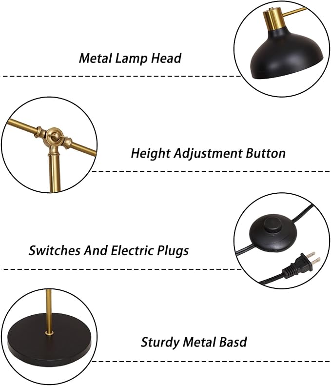 Industrial Floor Lamp, Gold Floor Lamp for Living Rooms & Offices – Charming Farmhouse Floor Lamp, Adjustable Head Standing Lamp for Bedroom Reading, Stunning Living Room Decor - LeafyLoom
