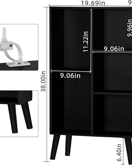 YAHARBO Small Black Narrow Bookshelf,3 Tier Modern Bookcase with Legs,Bookshelves Wood Storage Shelf,Rustic Book Shelves Cube Organizer,Display Bookcase - LeafyLoom