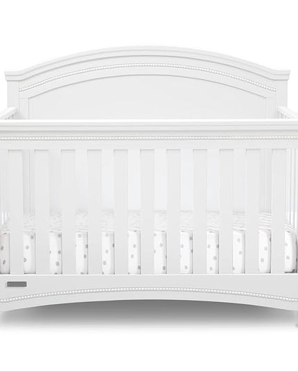 Delta Children Simmons Kids SlumberTime Emma 4-in-1 Convertible Baby Crib N More - Greenguard Gold Certified, Bianca White - LeafyLoom