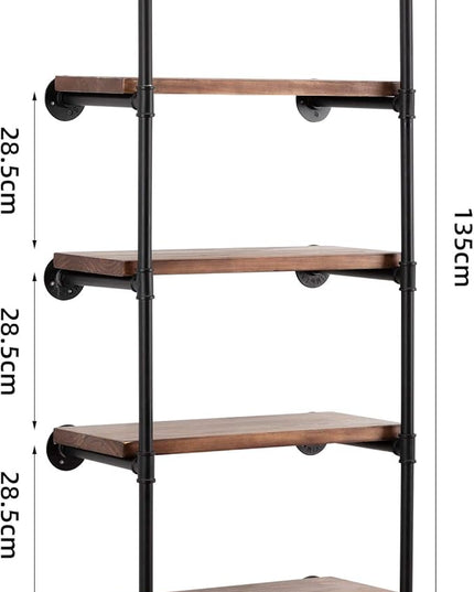 Industrial Wall Mounted Pipe Shelving,Rustic Metal Floating Shelves,Steampunk Real Wood Bookcases,DIY Bookshelf Hanging Shelves,Farmhouse Kitchen Bar Office Home Storage (5-Tier with 4 Boards,24in) - LeafyLoom