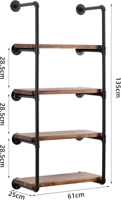 Industrial Wall Mounted Pipe Shelving,Rustic Metal Floating Shelves,Steampunk Real Wood Bookcases,DIY Bookshelf Hanging Shelves,Farmhouse Kitchen Bar Office Home Storage (5-Tier with 4 Boards,24in) - LeafyLoom