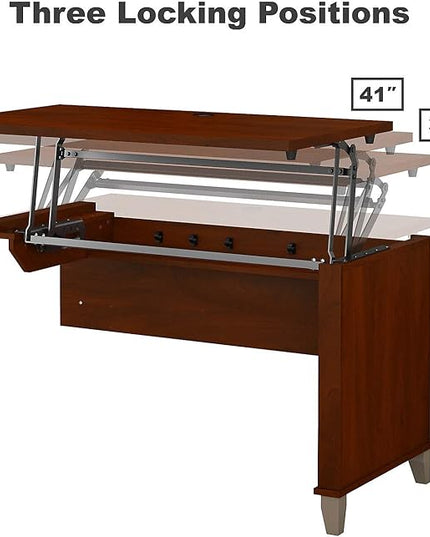 Bush Furniture Somerset 72W 3 Position Sit to Stand L Shaped Desk with Hutch in Mocha Cherry - LeafyLoom