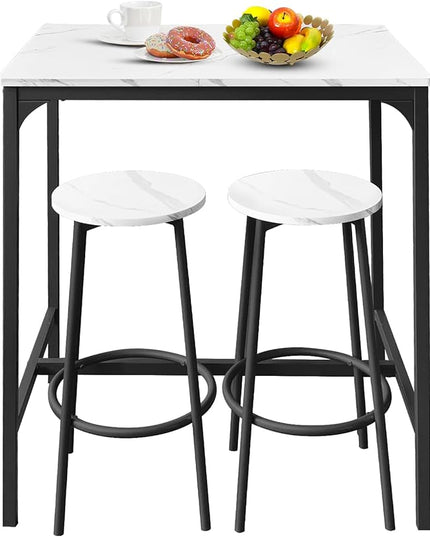 AT-VALY 3-Piece Bar Table Set with 2 Stools,Dining Room Table Set,Small Spaces (Black) - LeafyLoom