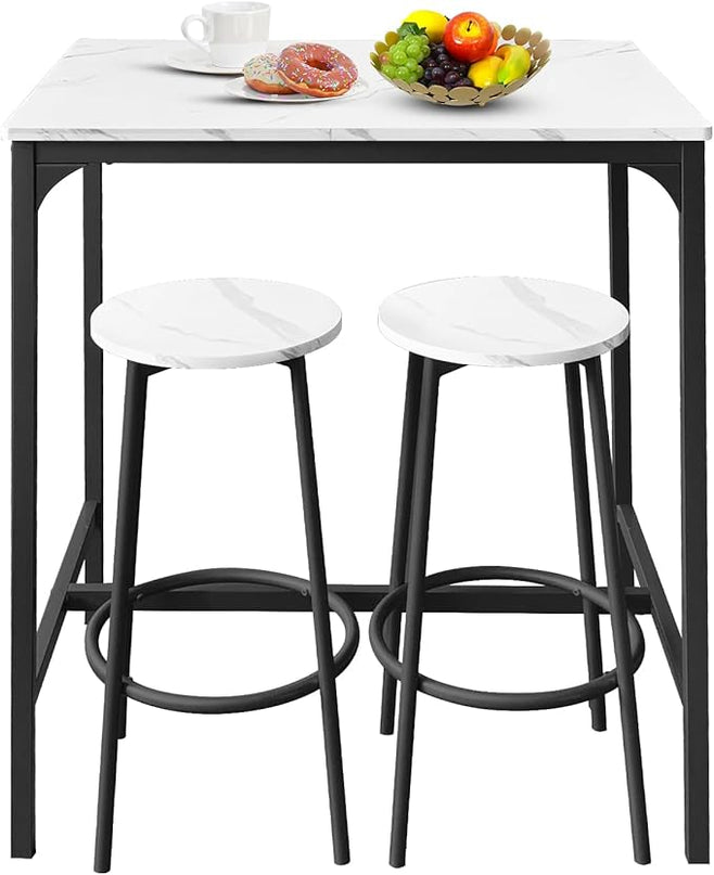 AT-VALY 3-Piece Bar Table Set with 2 Stools,Dining Room Table Set,Small Spaces (Black) - LeafyLoom