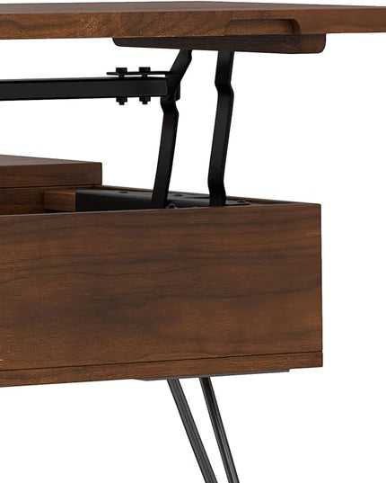 SIMPLIHOME Hunter 32 inch Wide Square Industrial Lift Top Coffee Table in Walnut for The Living Room and Family Room - LeafyLoom