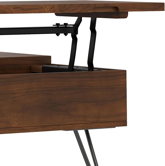 SIMPLIHOME Hunter 32 inch Wide Square Industrial Lift Top Coffee Table in Walnut for The Living Room and Family Room - LeafyLoom