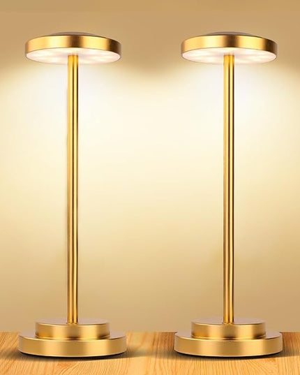 2 Pack Cordless Table Lamp, Rechargeable Lamps, 5000mAh Battery Operated, LED Portable Table Lamp, 3 Color Dimmable, Aluminum, for Restaurant/Bar/Bedroom/Camping/Couple Dinner - LeafyLoom