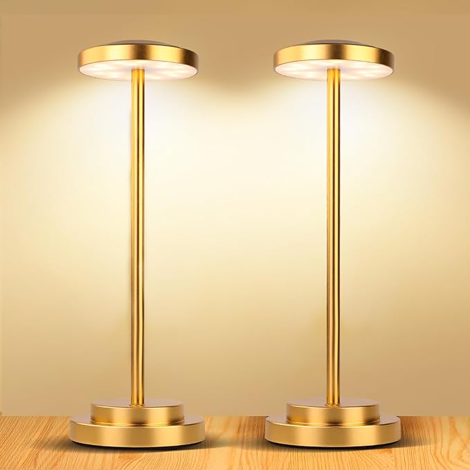 2 Pack Cordless Table Lamp, Rechargeable Lamps, 5000mAh Battery Operated, LED Portable Table Lamp, 3 Color Dimmable, Aluminum, for Restaurant/Bar/Bedroom/Camping/Couple Dinner - LeafyLoom