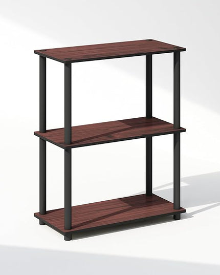 Furinno Turn-N-Tube 3-Tier Multipurpose Compact Display Rack, Shelving Unit, Bookcase, Dark Cherry - LeafyLoom