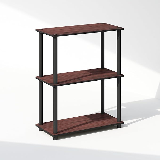 Furinno Turn-N-Tube 3-Tier Multipurpose Compact Display Rack, Shelving Unit, Bookcase, Dark Cherry - LeafyLoom
