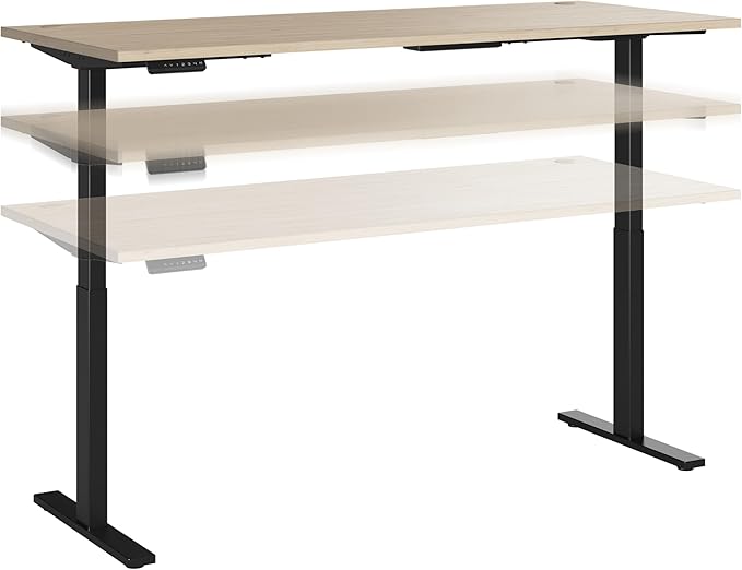 Bush Business Furniture Move 60 Series 72W x 30D Electric in Natural Elm with Black Base, Ergonomic Sit-Stand Computer Table for Home and Professional Office - LeafyLoom