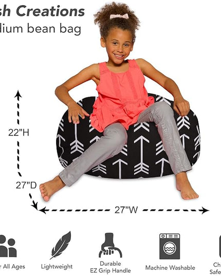 Posh Creations Bean Bag Chair for Kids, Teens, and Adults Includes Removable and Machine Washable Cover, Canvas White Arrows on Gray, 27in - Medium - LeafyLoom