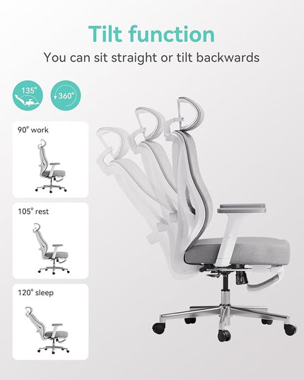 Hbada Ergonomic Office Chair, Desk Chair with Adjustable Lumbar Support and Height, Comfortable Mesh Computer Chair with Footrest 2D Headrest, Swivel Tilt Function White - LeafyLoom