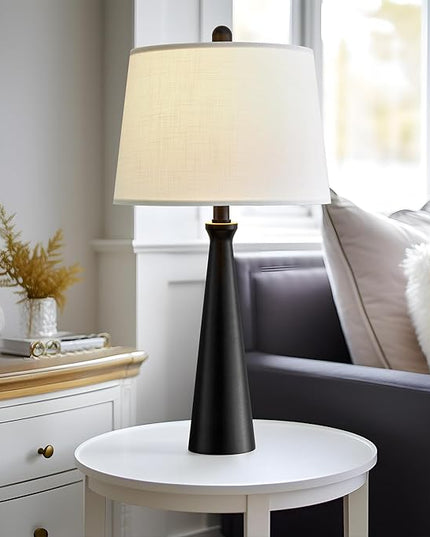 Oneach 25.75" Table Lamps Set of 2 for Living Room Bedroom, Bedside Lamp 3-Way Dimmable Touch Control, Modern Black Nightstand Light Fabric Shade Vintage Accent Style - LeafyLoom