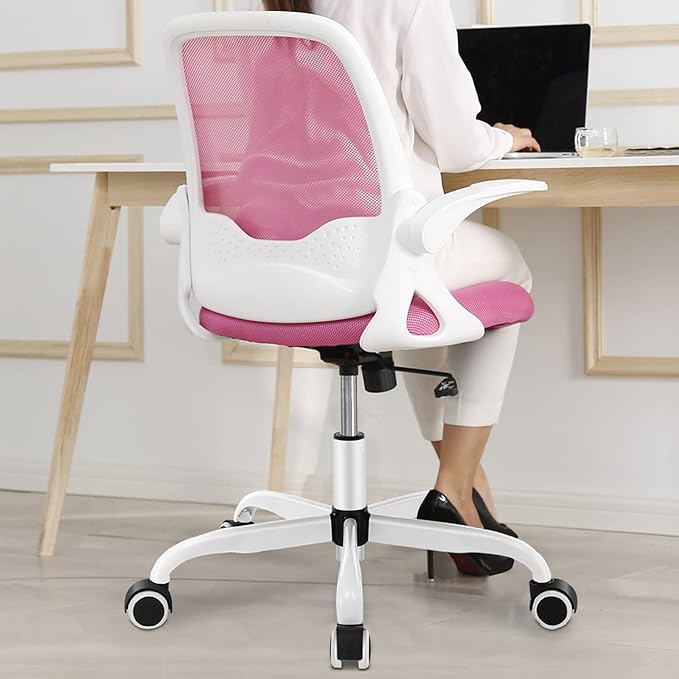 KERDOM Office Chair, Ergonomic Desk Chair, Breathable Mesh Computer Chair, Comfy Swivel Task Chair with Flip-up Armrests and Adjustable Height - LeafyLoom