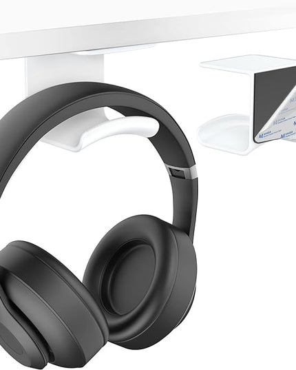 HomeMount Headphone Hook Under Desk - Headphone Holder Under Table, Adhesive Gaming Headphone Stand Hanger Desk Mount for Most Headphone（White） - LeafyLoom