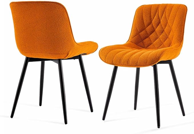 YOUNUOKE Comfortable Dining Chairs Set of 2, Mid-Century Modern Kitchen Dining Room Chairs, Upholstered Backrest Boucle Dining Chair with Black Metal, Orange - LeafyLoom