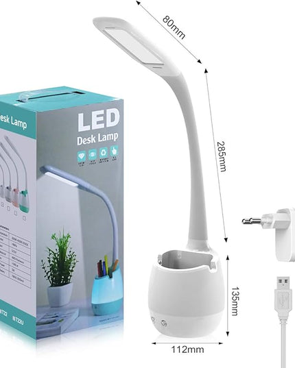 ERAY Kids Desk Lamp LED Study 2000mAh Rechargeable Desk Light with Pen Holder/ 8 Colors Night Light/ 3 Brightness Levels/Touch Control, Dimmable Table Lamp for Boys & Girls Eye-Caring Reading - LeafyLoom