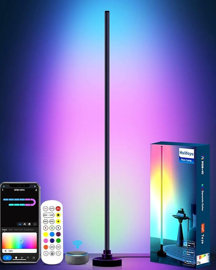 LED Corner Floor Lamp, Dimmable Color Changing Lamp, 55" RGB Floor Lamp Work with Alexa, Corner LED Lamp with APP/Remote Control, DIY Mode & Timing, Modern Floor Lamps for Living Room, Gaming Room - LeafyLoom