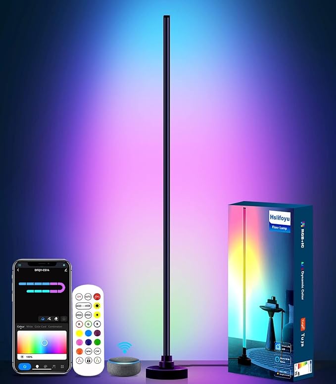 LED Corner Floor Lamp, Dimmable Color Changing Lamp, 55" RGB Floor Lamp Work with Alexa, Corner LED Lamp with APP/Remote Control, DIY Mode & Timing, Modern Floor Lamps for Living Room, Gaming Room - LeafyLoom