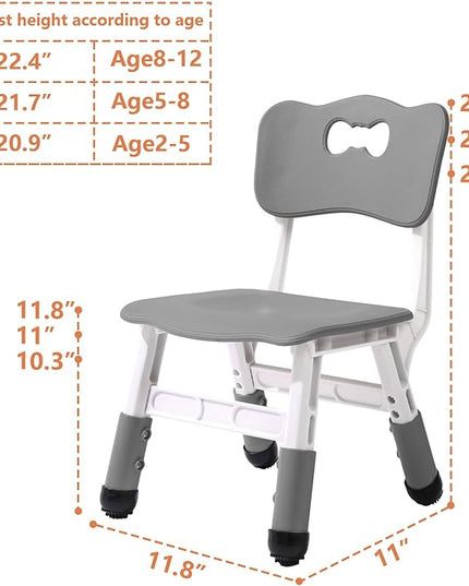 Adjustable Kid Chairs Indoor 3 Level Adjustable Suitable for Children Age 2-6. Maximum load-bearing 220LBS Suitable for Family Classroom and Nursery Child Seat Set (2-Pack-Dark Grey) - LeafyLoom
