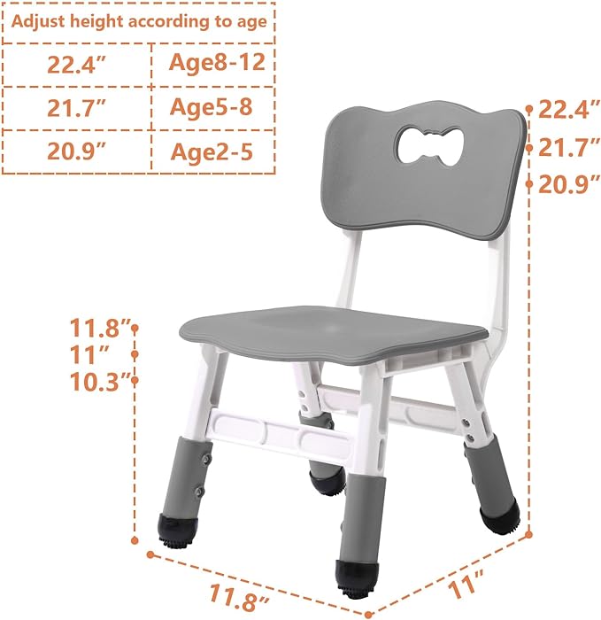 Adjustable Kid Chairs Indoor 3 Level Adjustable Suitable for Children Age 2-6. Maximum load-bearing 220LBS Suitable for Family Classroom and Nursery Child Seat Set (2-Pack-Dark Grey) - LeafyLoom
