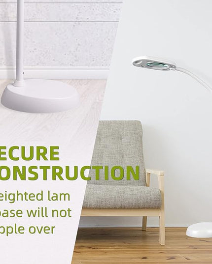 2 in 1 Magnifying Floor Lamp 5X & Bright LED Floor Lamp Hand Free with Adjustable Gooseneck - Magnifier Daylight Work Light for Reading, Repair, Crafts, Sewing etc.(White) - LeafyLoom