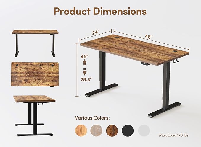 BANTI 48'' Standing Desk, Electric Stand up Height Adjustable Home Office Table, Sit Stand Desk with Splice Board, Rustic Brown - LeafyLoom