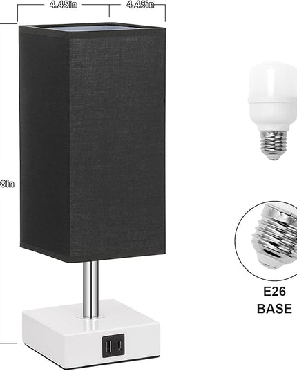 Ambimall Black Lamp with USB Ports - 3 Way Touch Lamps Beside Desk, Nightstand Lamp for Bedrooms Living Room, Black Shade with White Base, LED Bulb Included(Black) - LeafyLoom
