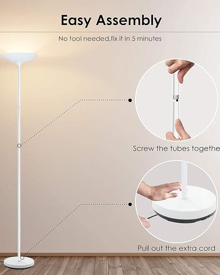 Floor Lamp, 70.5 InchTorchiere Standing Lamp, 20W 2000LM LED Halogen Floor Lamp,Stepless Dimmable, Touch Control, 50000hrs Lifespan, Pale Floor Lamps for Living Room, Standing Lamps for Bedroom, White - LeafyLoom
