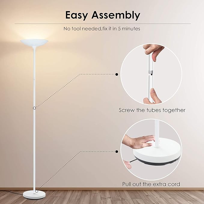 Floor Lamp, 70.5 InchTorchiere Standing Lamp, 20W 2000LM LED Halogen Floor Lamp,Stepless Dimmable, Touch Control, 50000hrs Lifespan, Pale Floor Lamps for Living Room, Standing Lamps for Bedroom, White - LeafyLoom